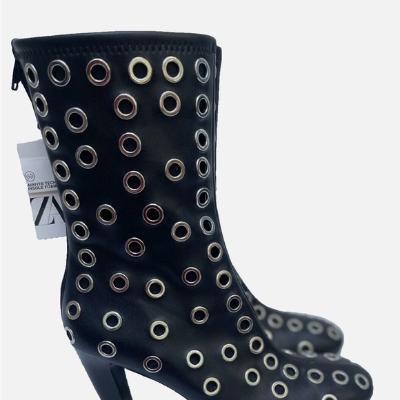 Zara Black Grommet-Embellished Boots-Size 10 - Picture 2 of 9